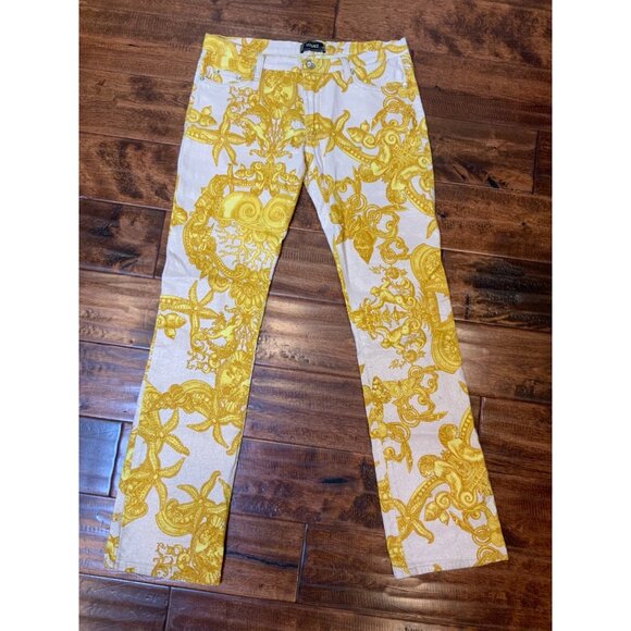 Versace Tan Gold Shimmering Filligree Denim Skinny Jeans, Size 32 | 46 - Picture 1 of 6